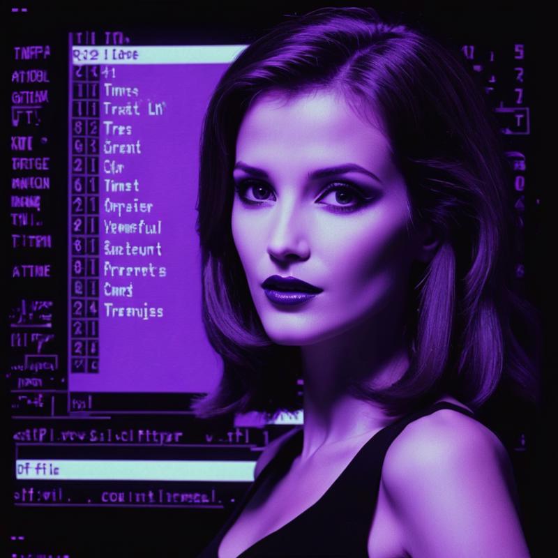 01686-38457271-_lora_Retro-UI-XL-000009_1_, a beautiful woman in the style ofa Retro-UI computer screen with purple on black text.png